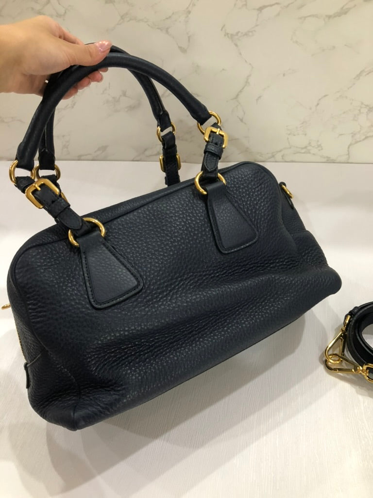 Prada leather shoulder bowling bag with long strap