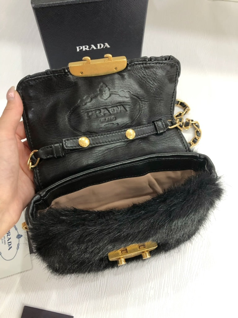 Prada fur sling bag