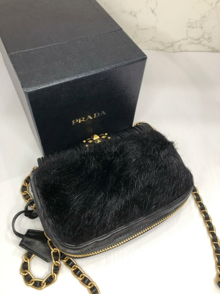 Prada fur sling bag