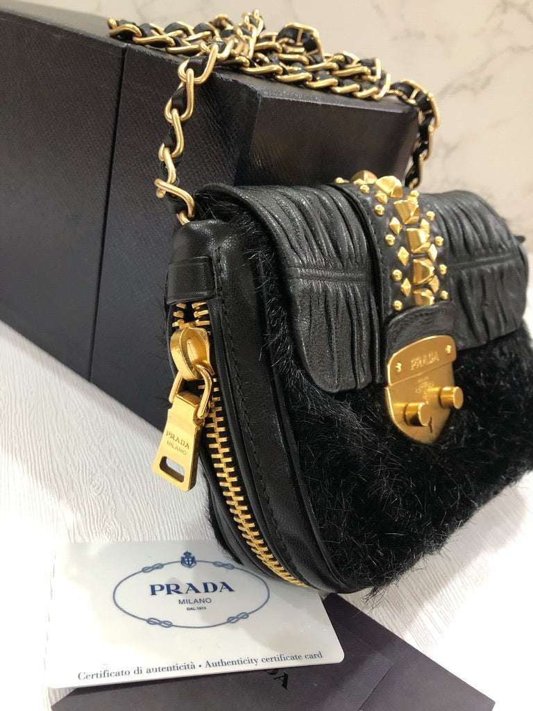 Prada fur sling bag