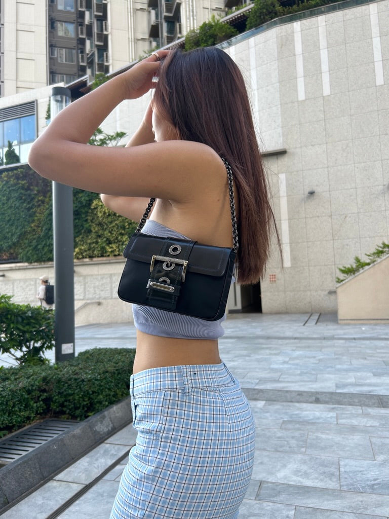 Prada crystal buckle mini chain bag