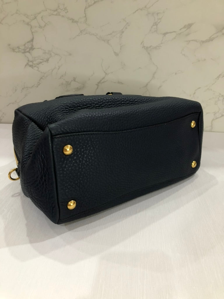 Prada leather shoulder bowling bag with long strap
