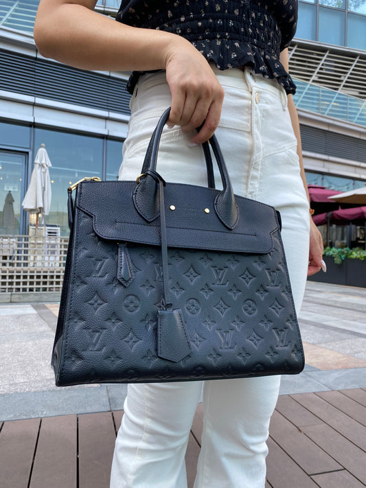 Louis Vuitton Navy Blue Leather Empreinte Monogram Pont-Neuf MM Shoulder Hand Bag