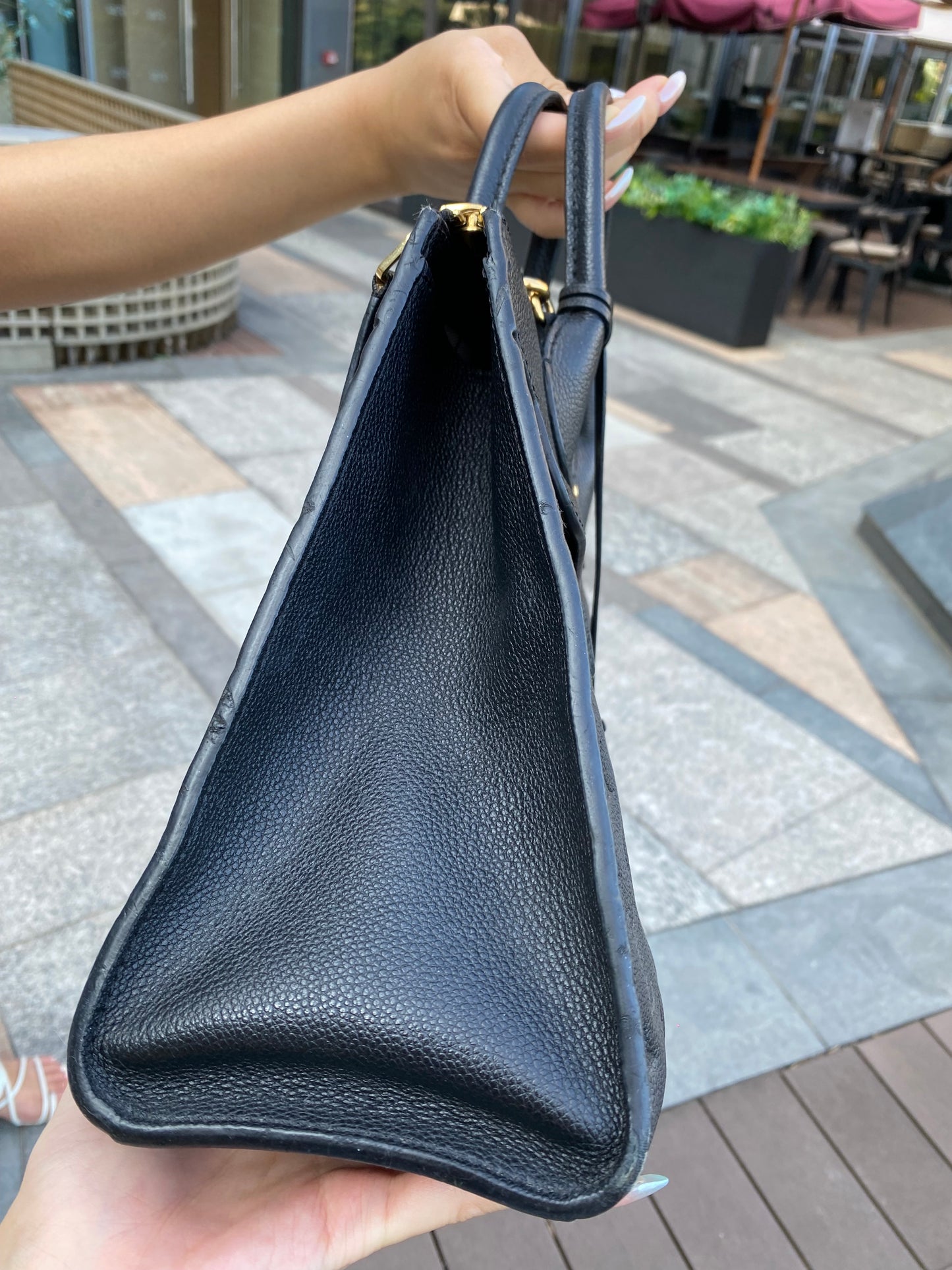 Louis Vuitton Navy Blue Leather Empreinte Monogram Pont-Neuf MM Shoulder Hand Bag