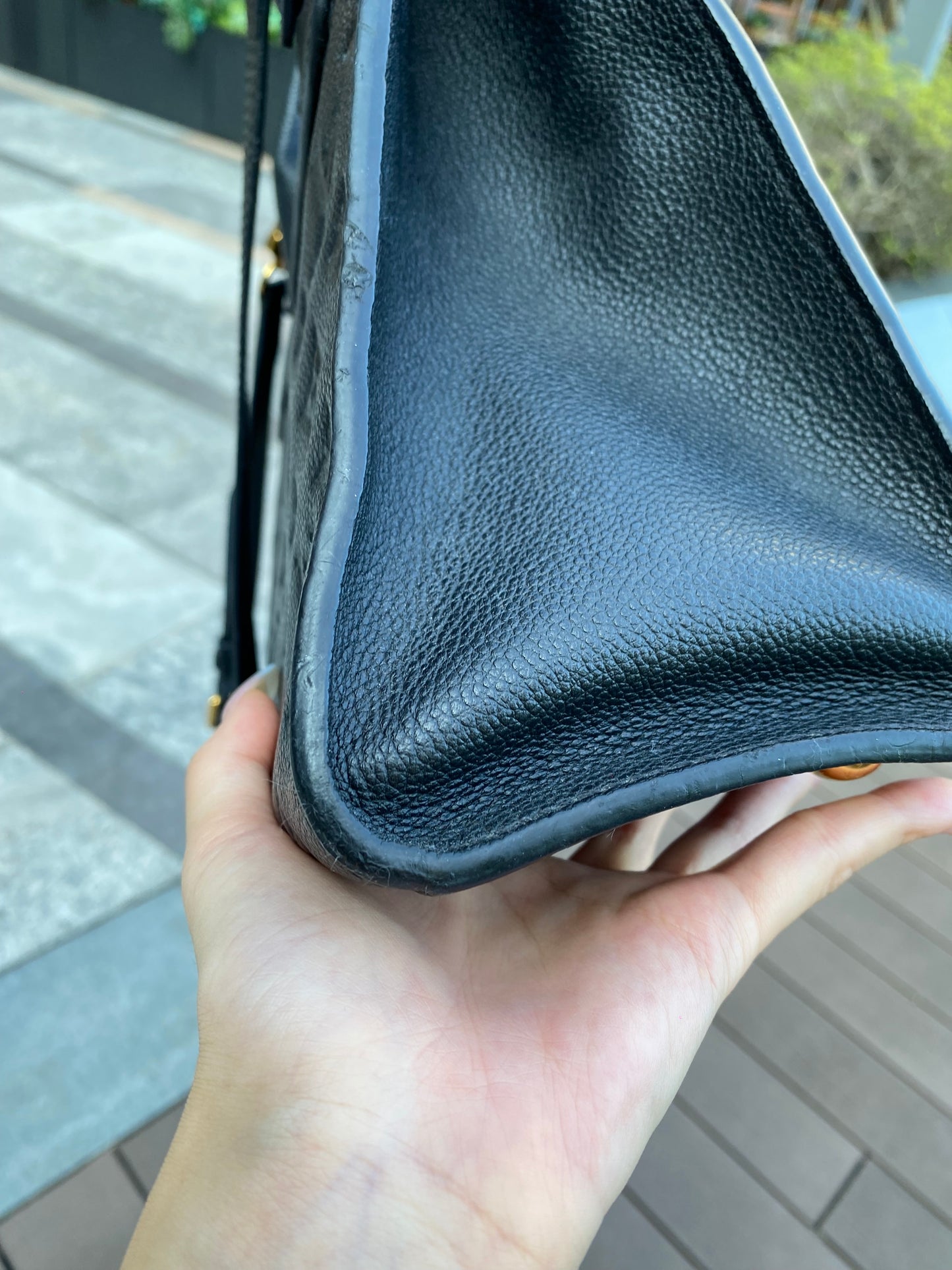 Louis Vuitton Navy Blue Leather Empreinte Monogram Pont-Neuf MM Shoulder Hand Bag