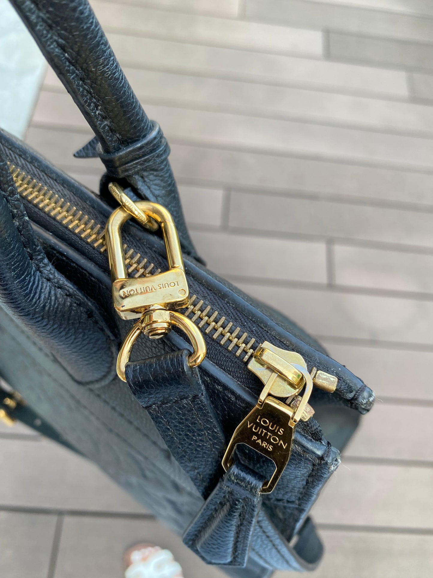 Louis Vuitton Navy Blue Leather Empreinte Monogram Pont-Neuf MM Shoulder Hand Bag