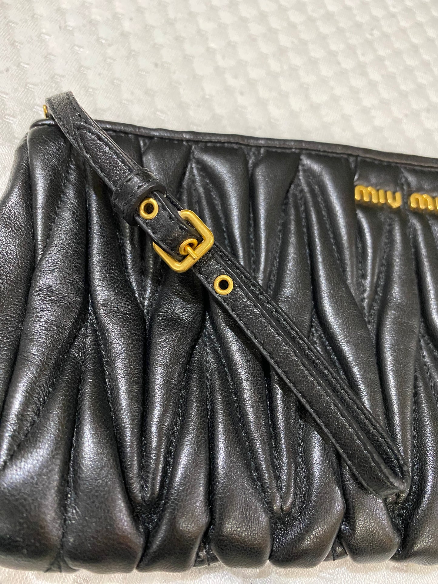 Miu Miu Leather Matelasse Clutch/ Pouch in Black