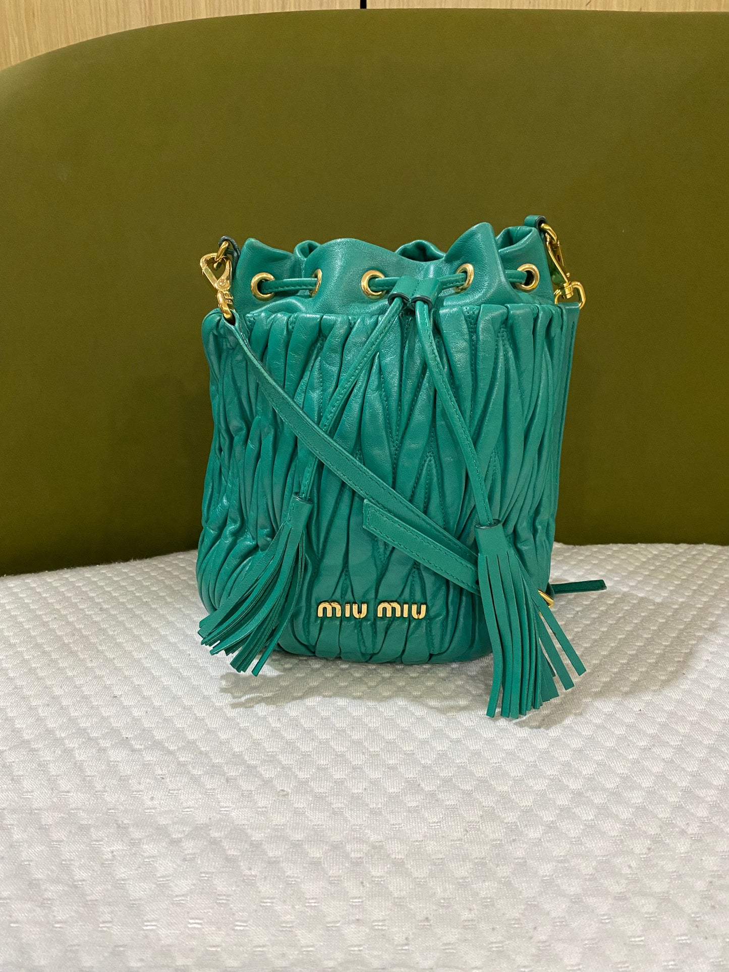 Miu Miu Matelasse Drawstring Mini Bucket Bag