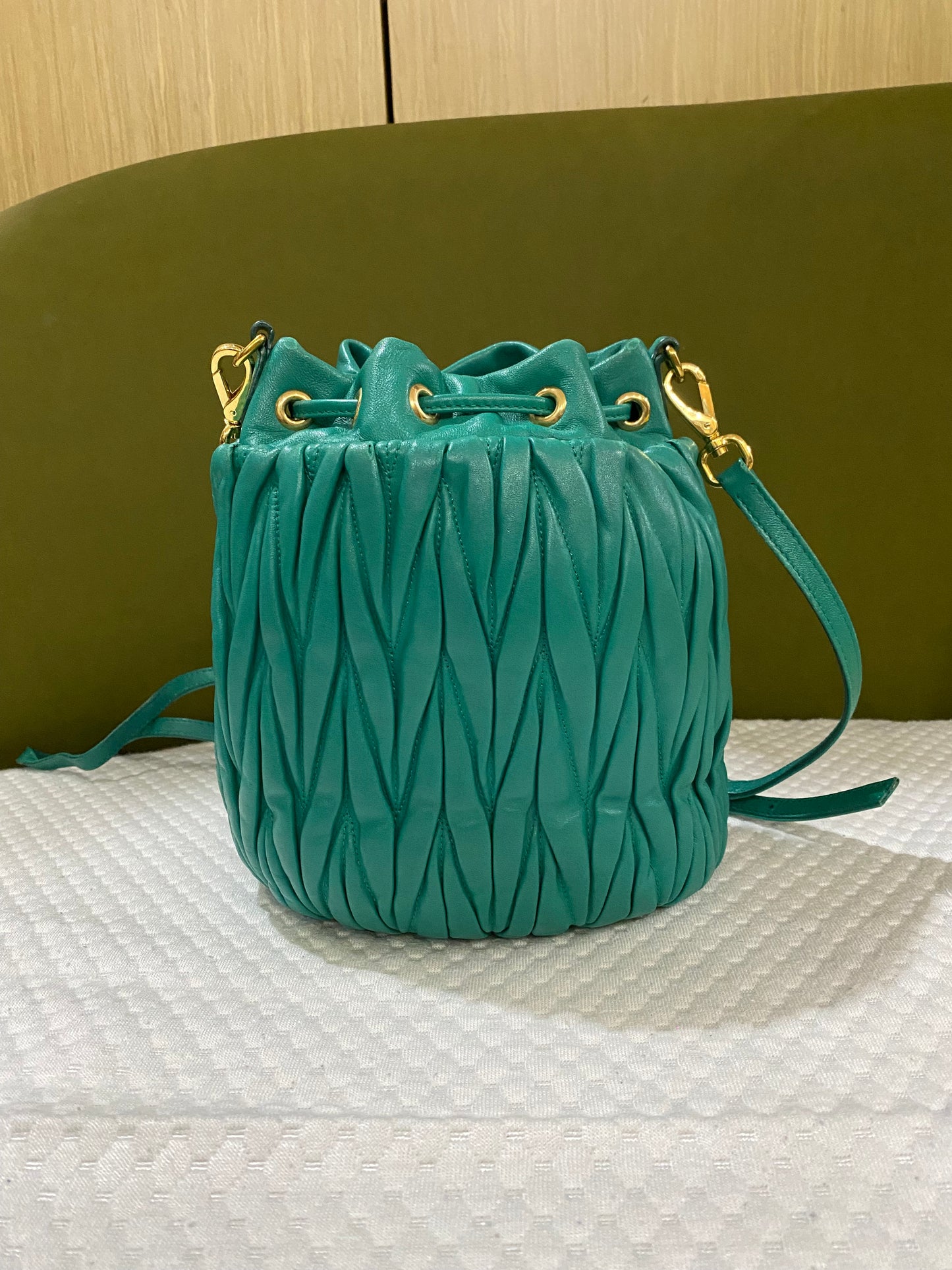 Miu Miu Matelasse Drawstring Mini Bucket Bag