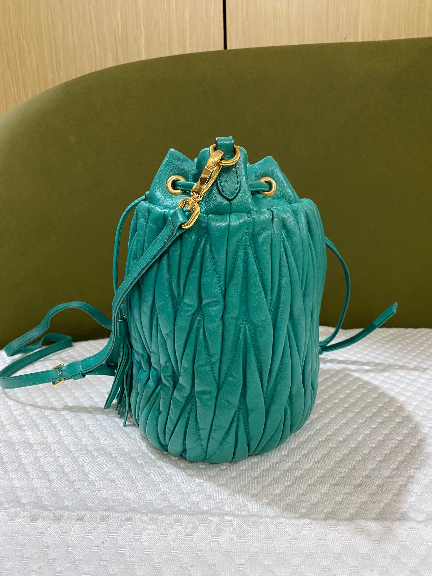 Miu Miu Matelasse Drawstring Mini Bucket Bag