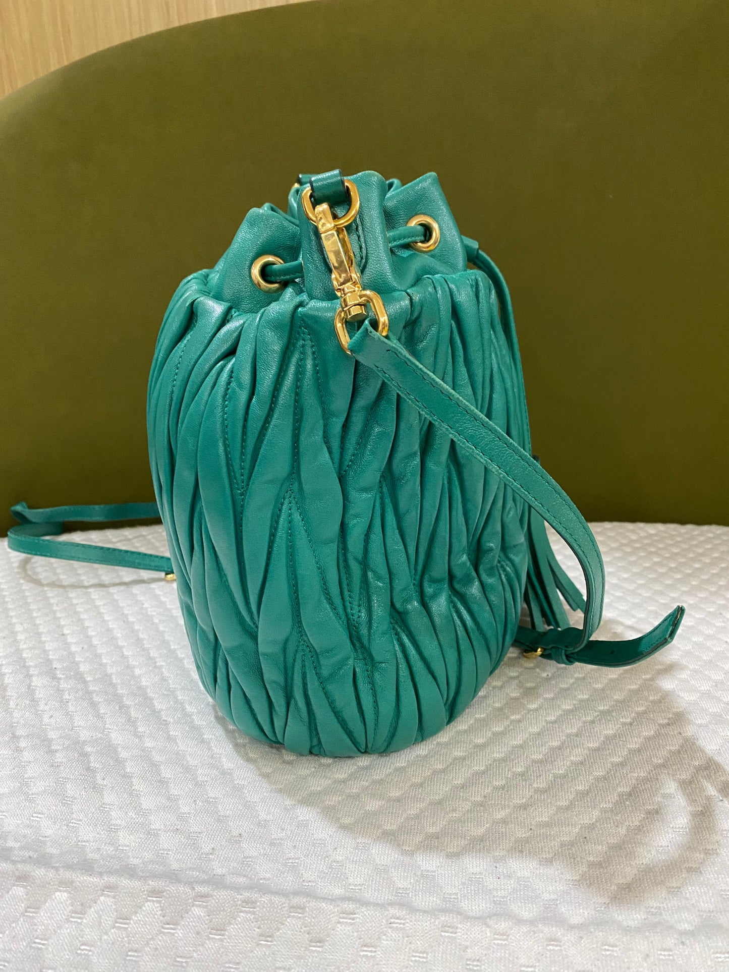 Miu Miu Matelasse Drawstring Mini Bucket Bag