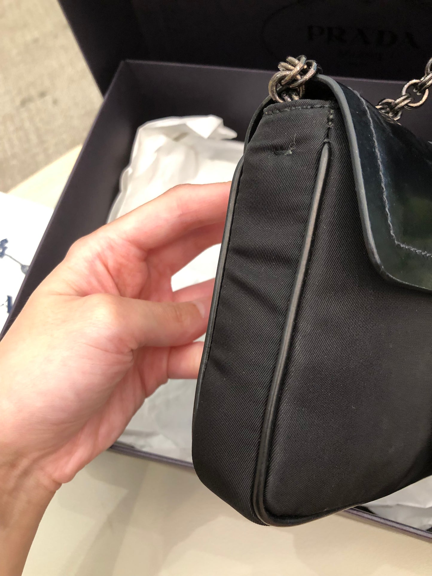 Prada crystal buckle mini chain bag