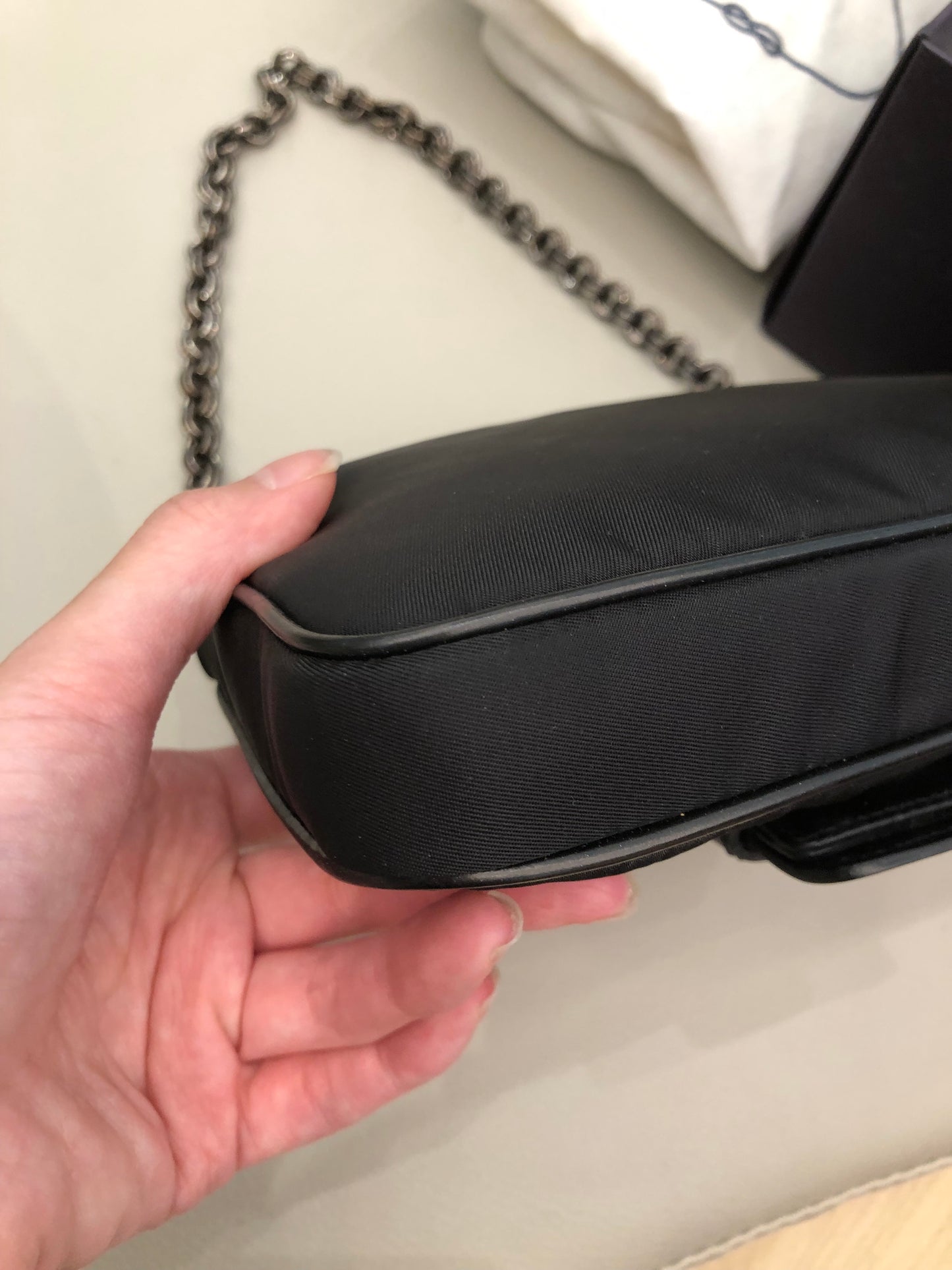 Prada crystal buckle mini chain bag