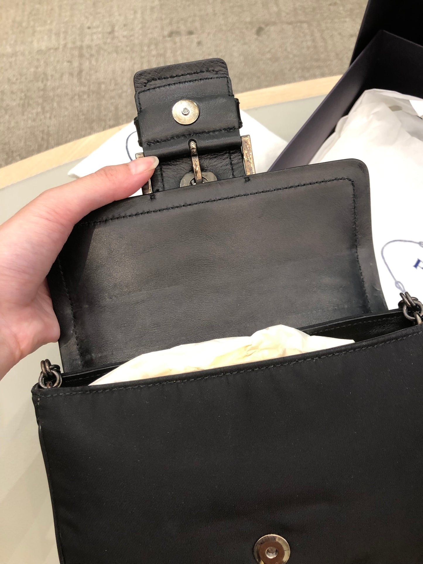 Prada crystal buckle mini chain bag