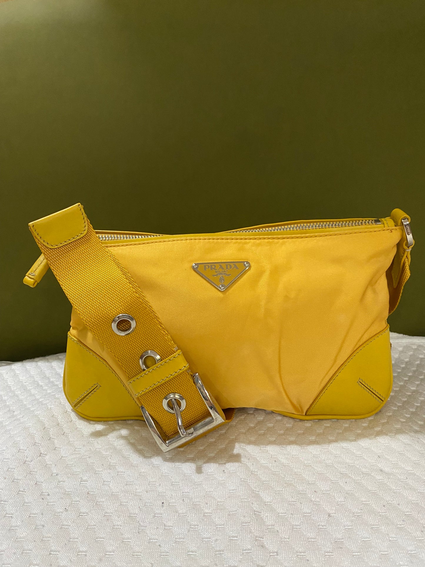 Prada Vintage Sport Yellow Tessuto Nylon Shoulder Bag