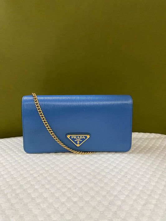 Prada Nero Vitello Move leather crossbody bag/ wallet on chain