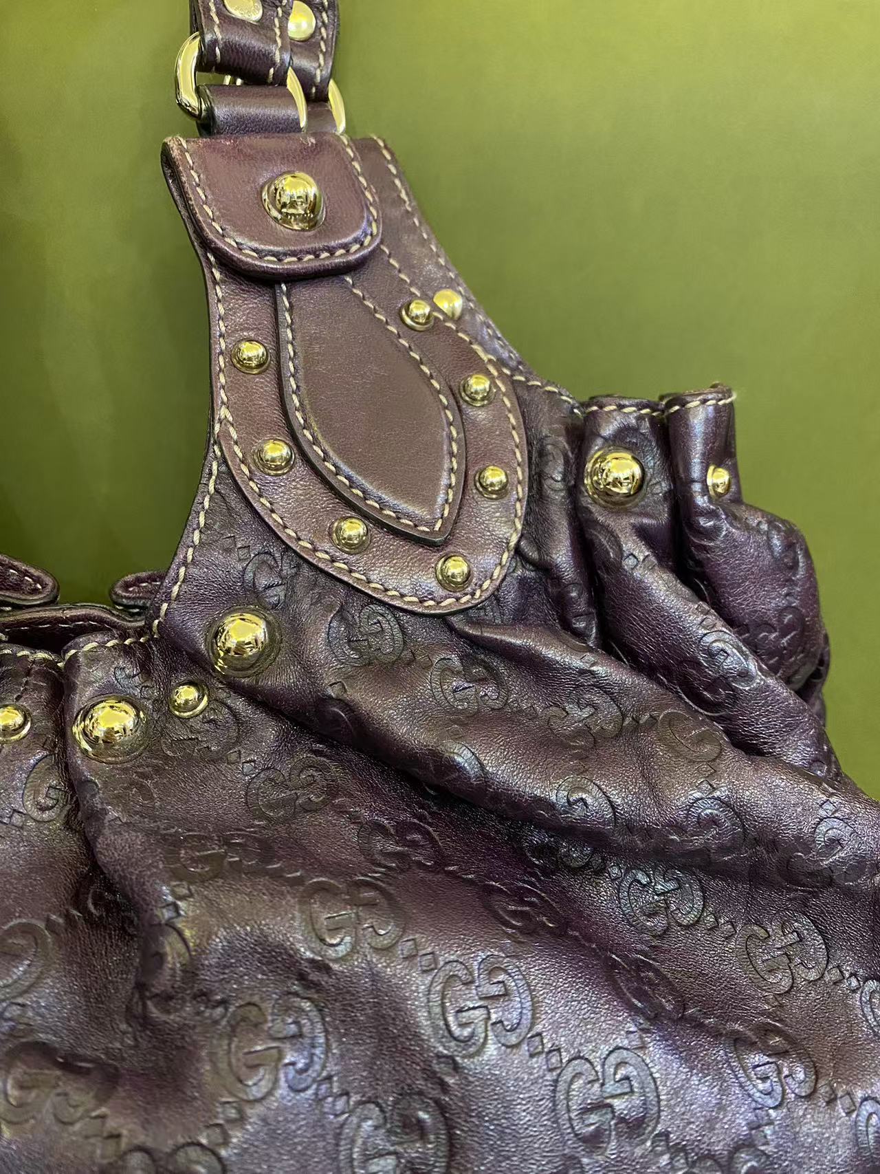 Gucci Purple Guccissima Monogram Leather Studded Tote Bag