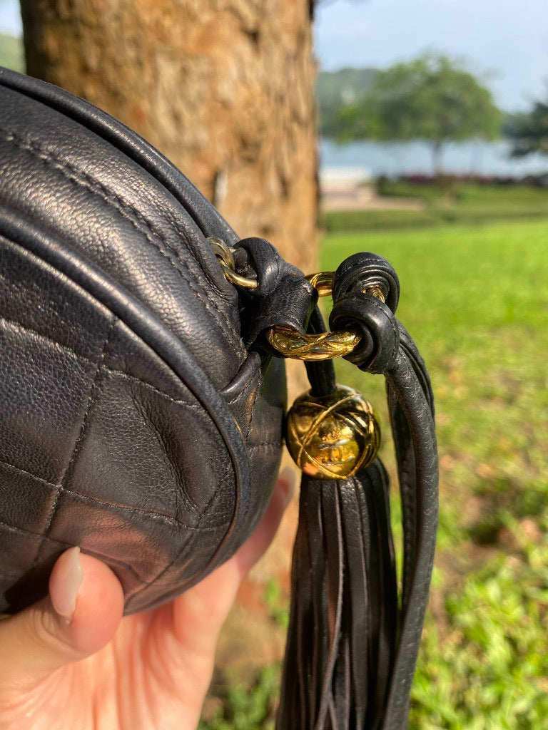 Chanel quilted round fringe crossbody