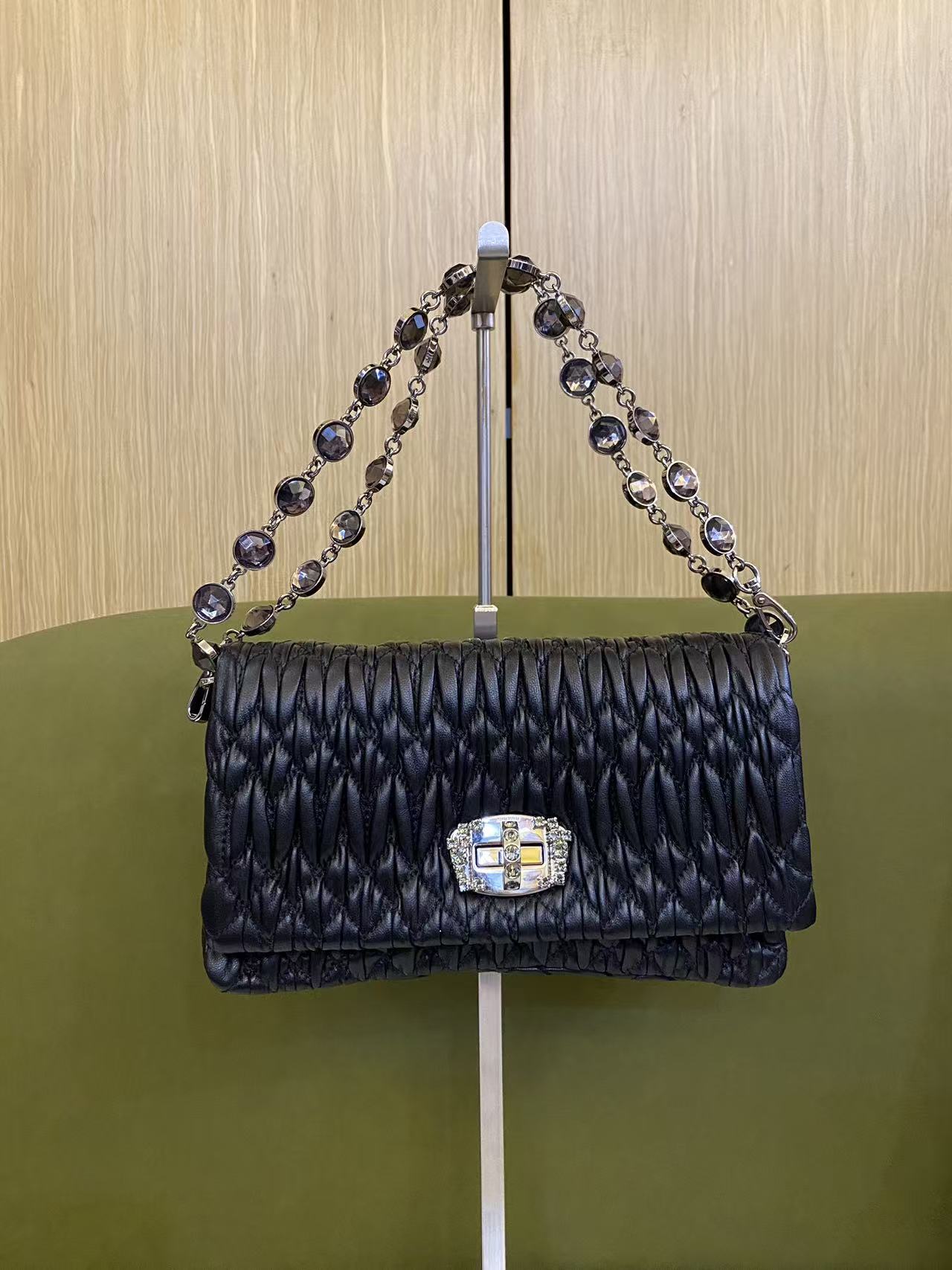 Miu Miu Matelassé Crystal Bag in Black