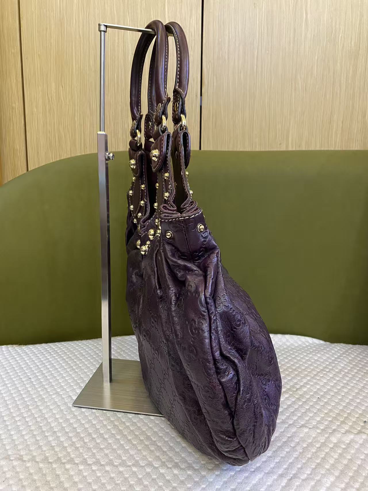 Gucci Purple Guccissima Monogram Leather Studded Tote Bag