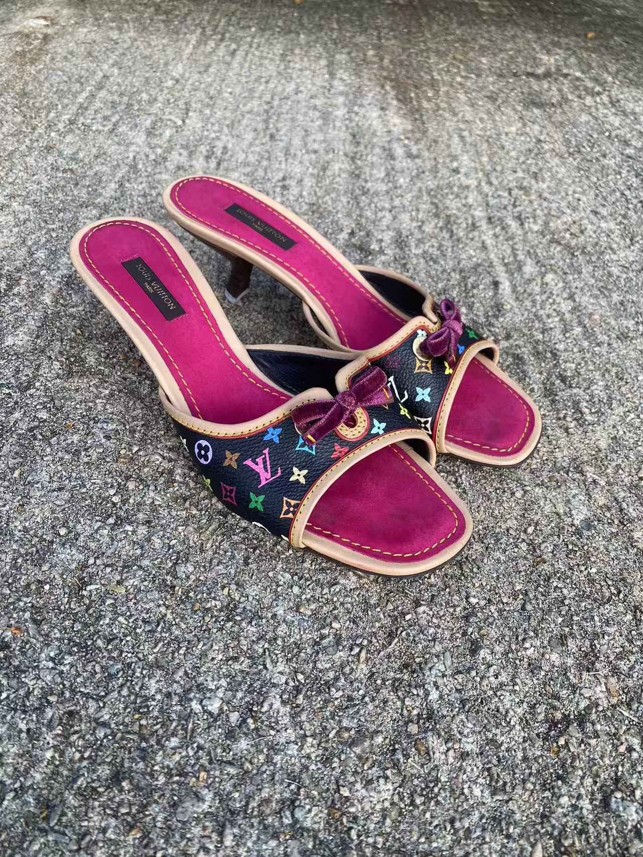 Louis Vuitton x Murakami Monogram Vintage Black Heels/ Mules