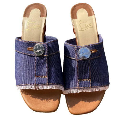 Christian Louboutin Dechiragogo 55 Denim Brown Leather