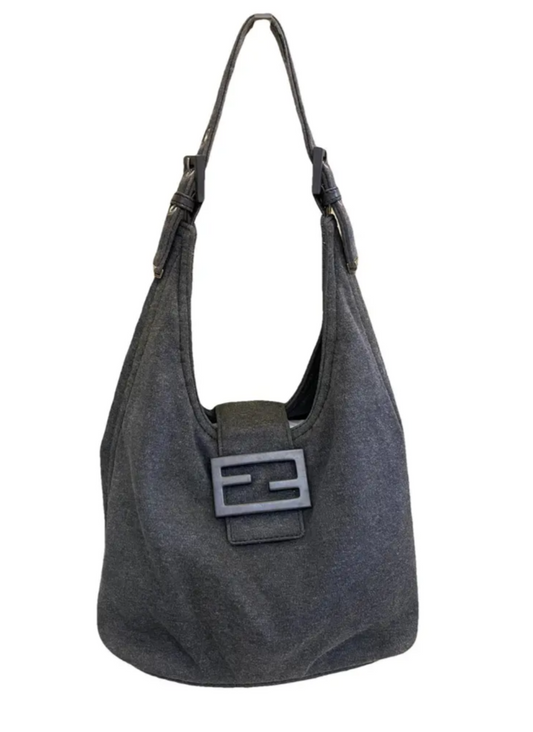 Fendi Dark Grey Cotton Baguette