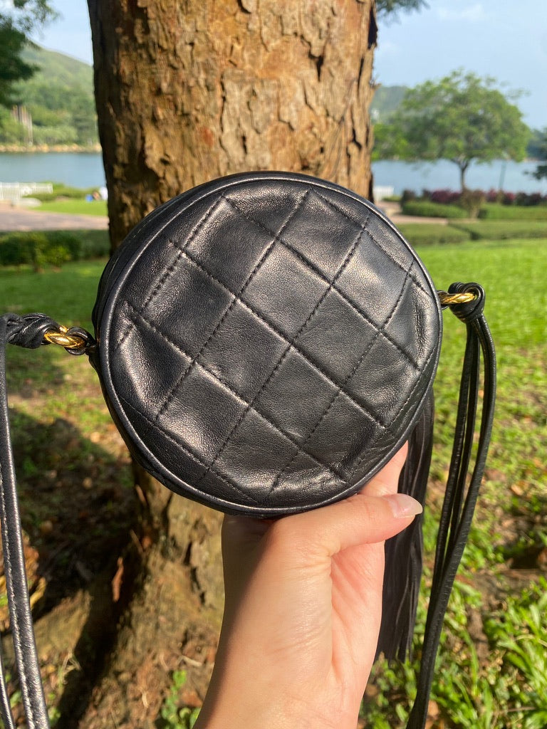 Chanel quilted round fringe crossbody