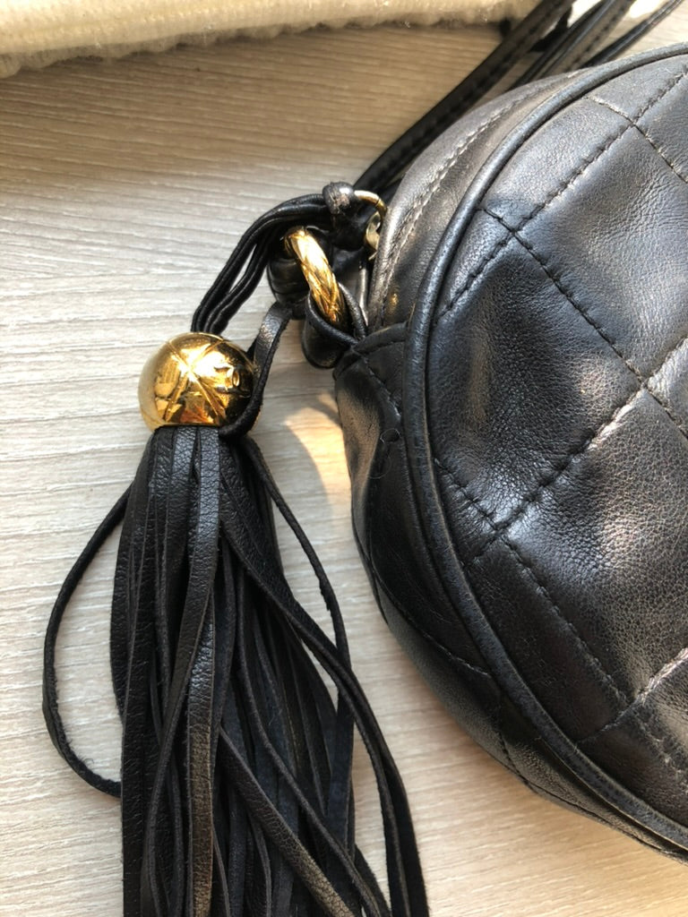 Chanel quilted round fringe crossbody