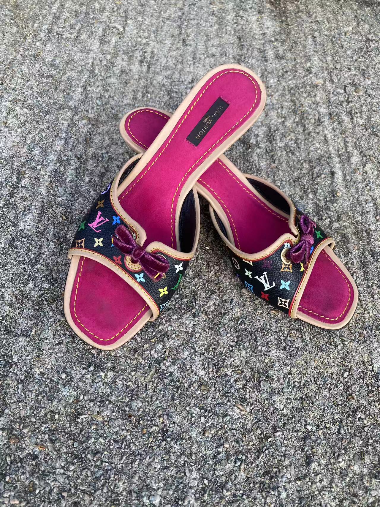 Louis Vuitton x Murakami Monogram Vintage Black Heels/ Mules