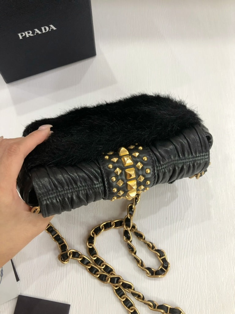 Prada fur sling bag