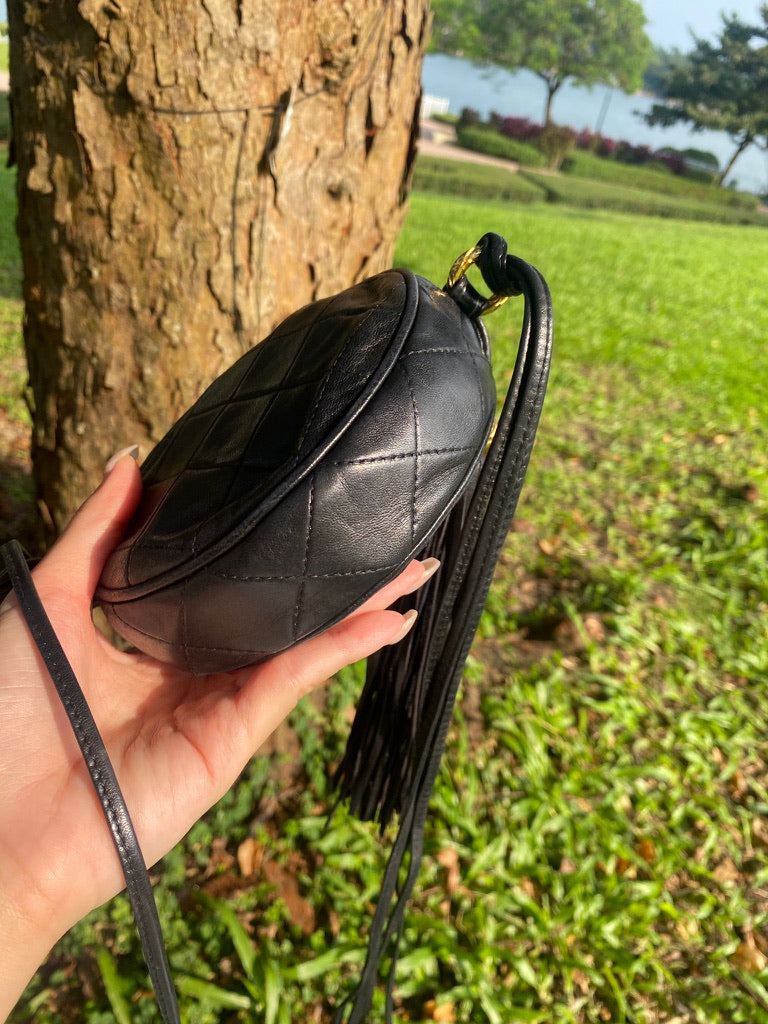 Chanel quilted round fringe crossbody