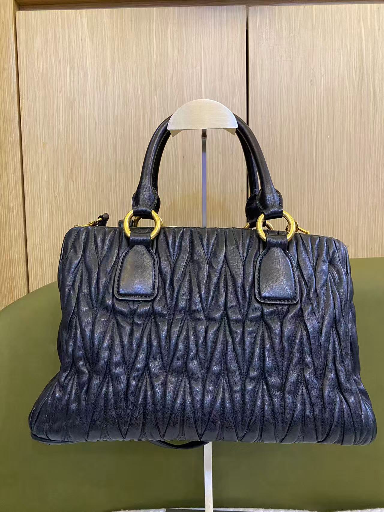 Miu Miu Matelasse Black Leather Handbag