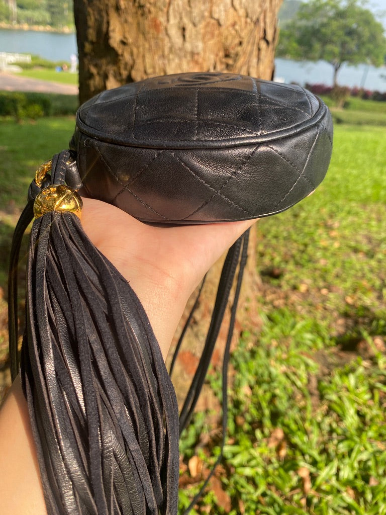 Chanel quilted round fringe crossbody