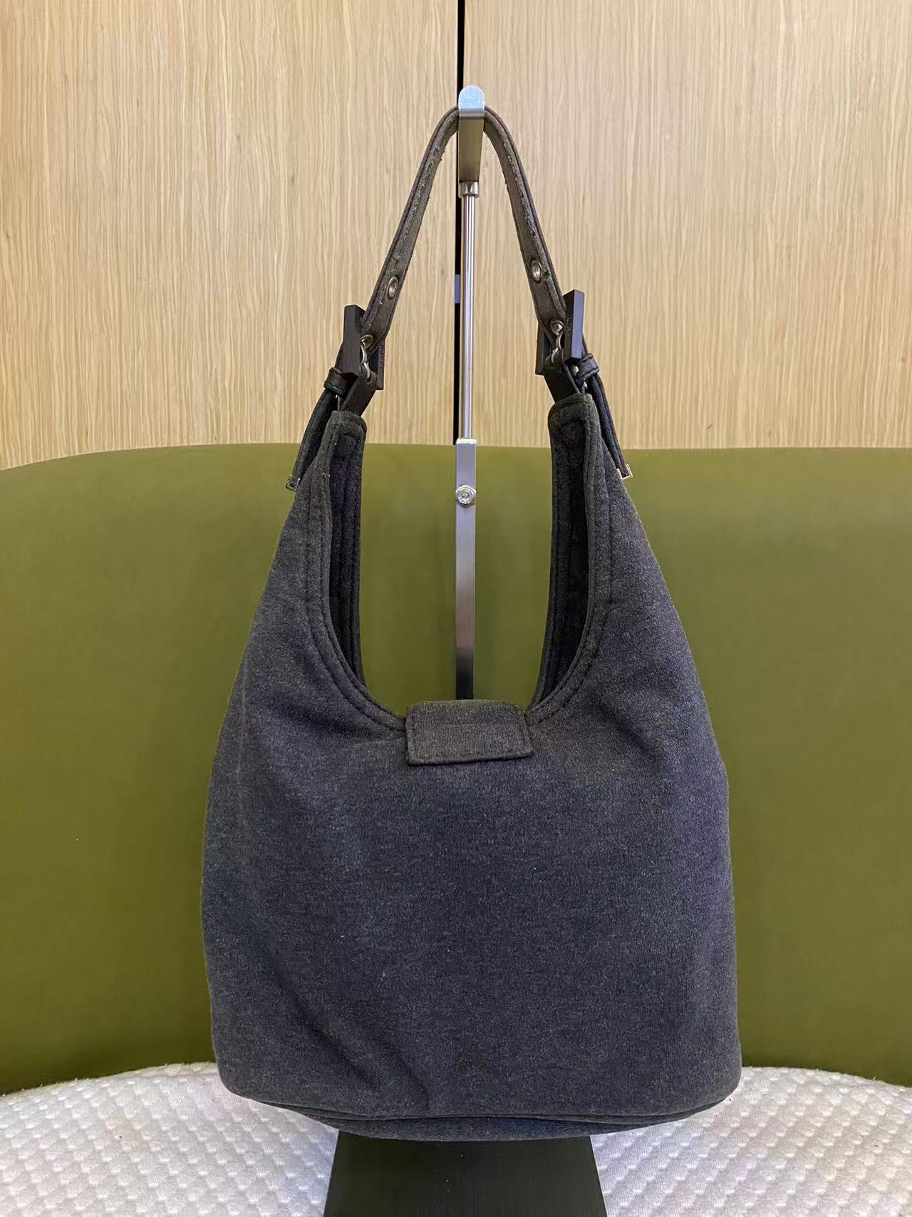 Fendi Dark Grey Cotton Baguette