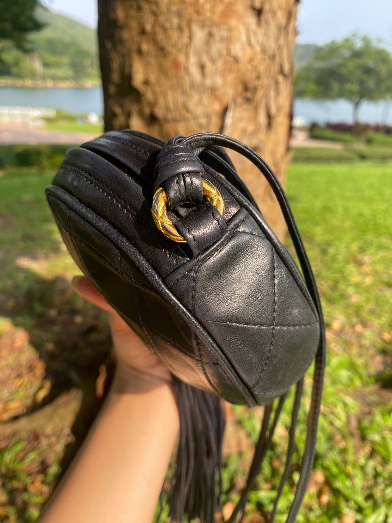 Chanel quilted round fringe crossbody