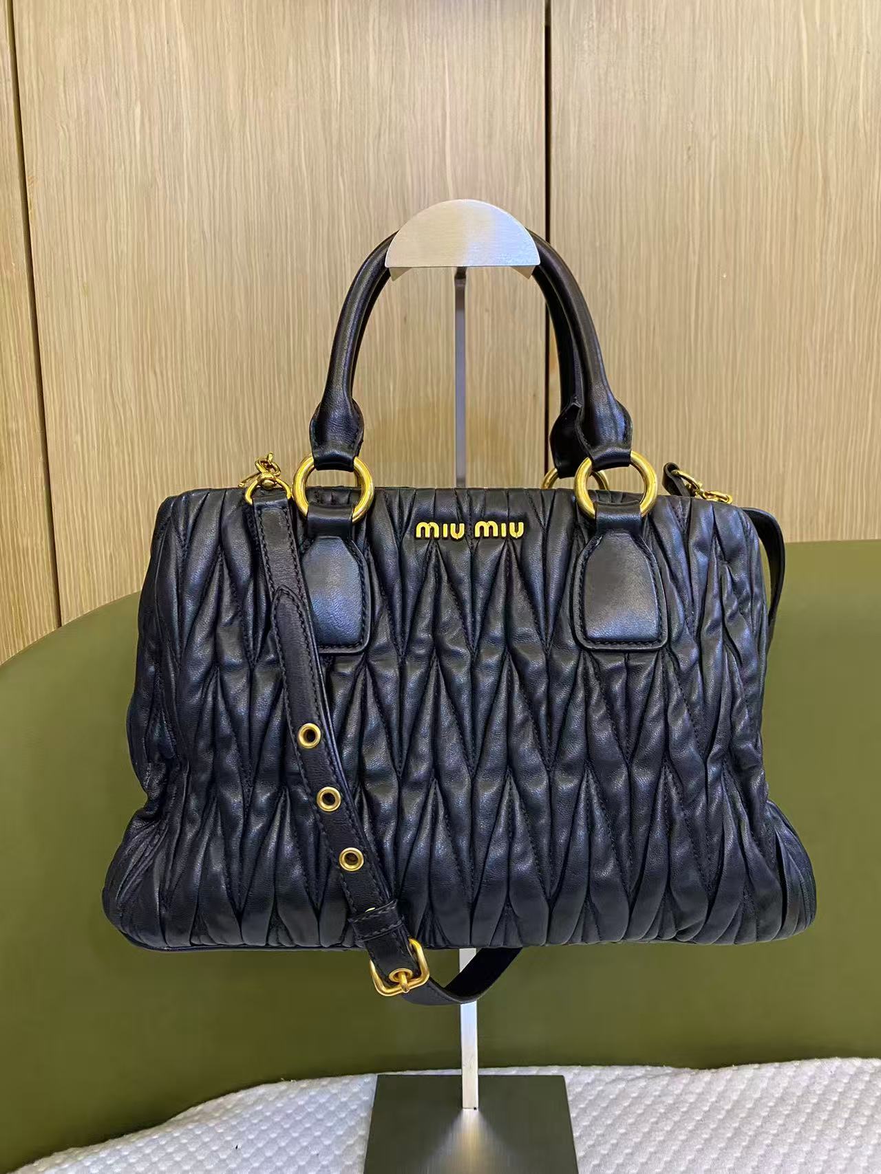 Miu Miu Matelasse Black Leather Handbag