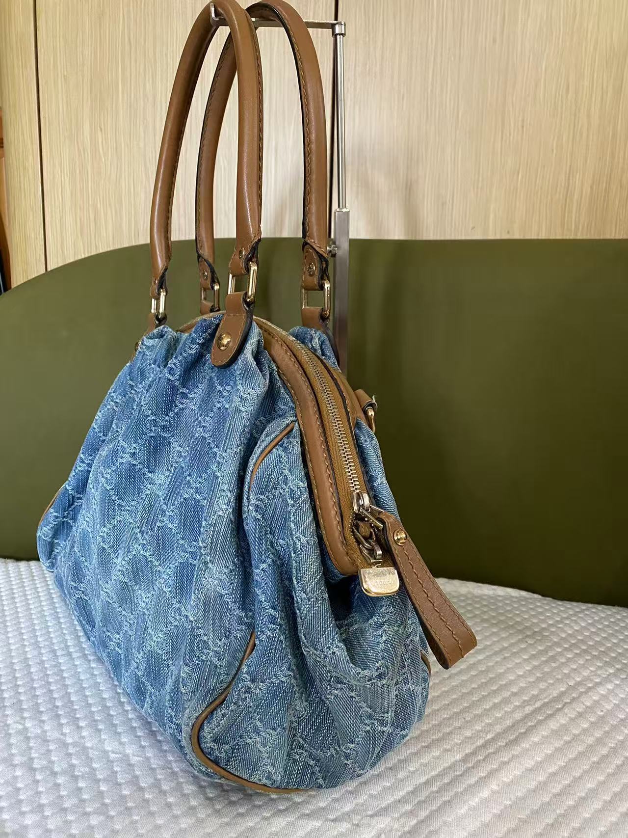 Gucci Denim GG Monogram Sukey Shoulder Tote Bag