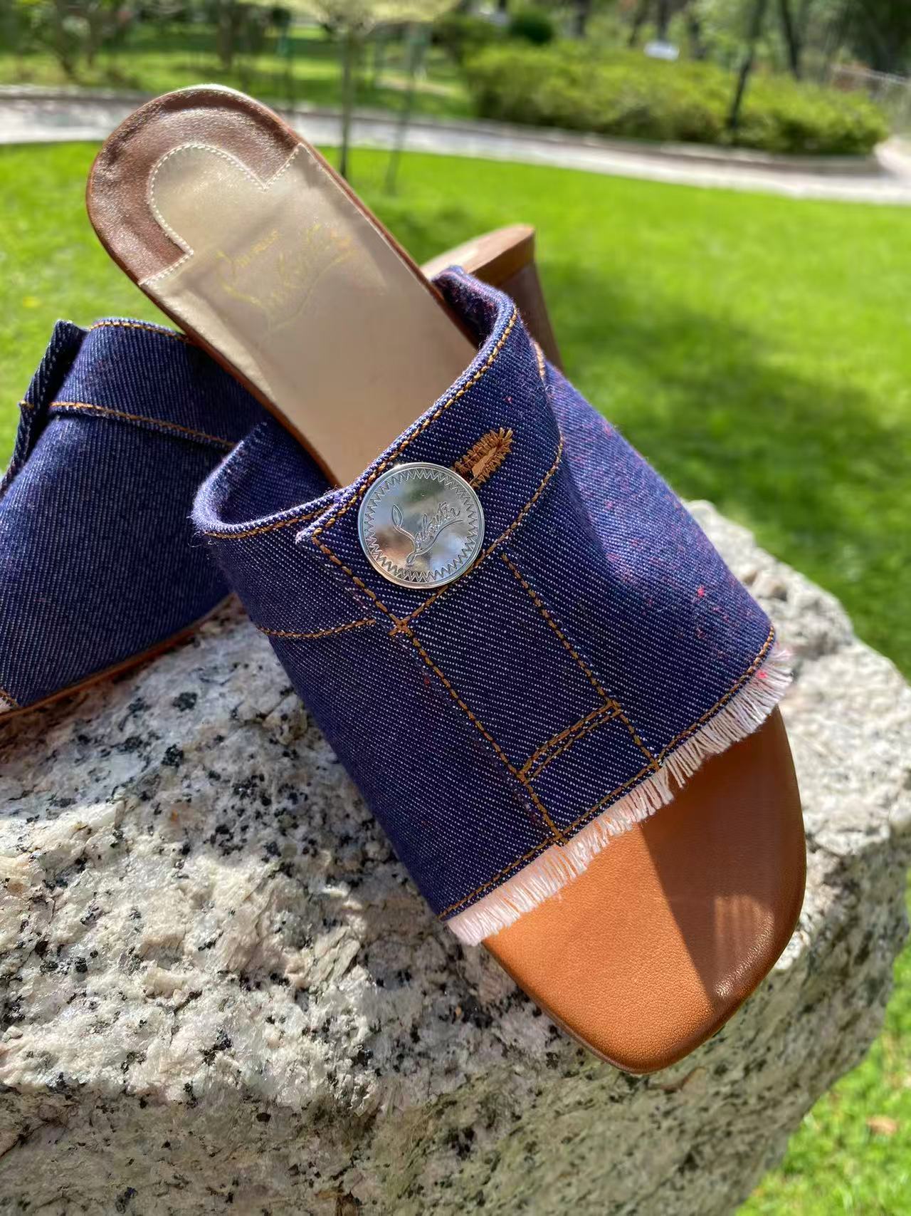 Christian Louboutin Dechiragogo 55 Denim Brown Leather