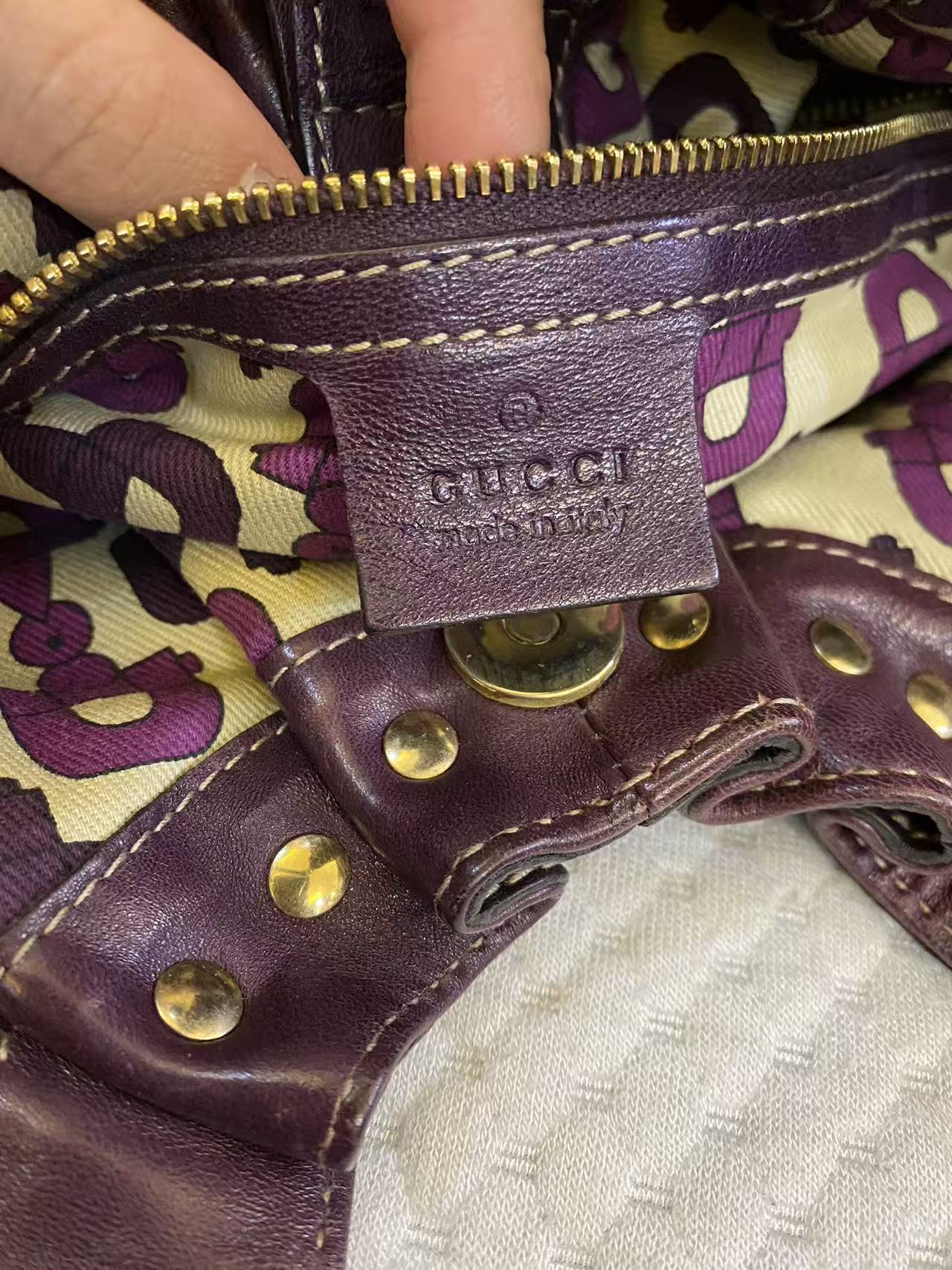 Gucci Purple Guccissima Monogram Leather Studded Tote Bag