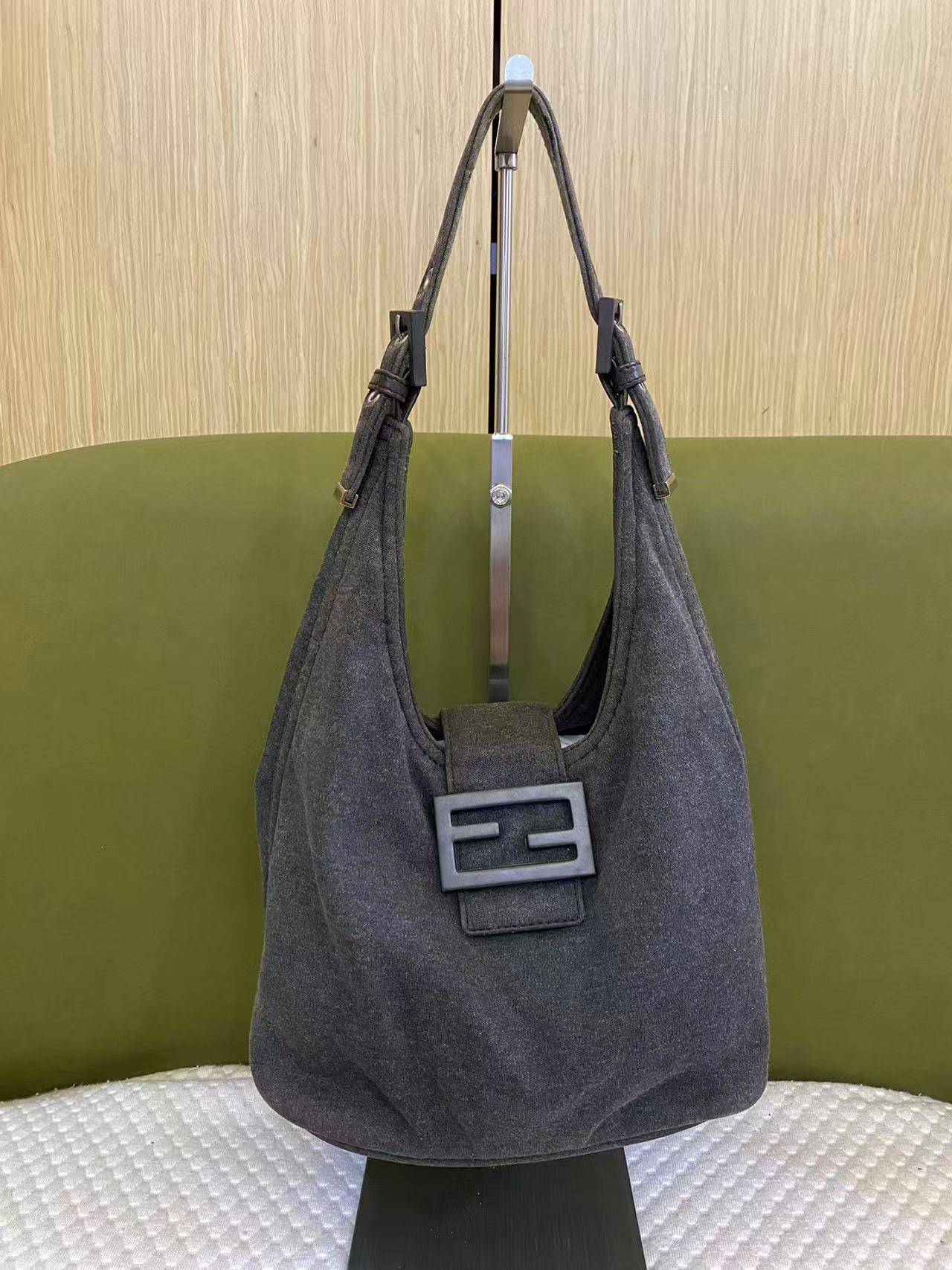 Fendi Dark Grey Cotton Baguette