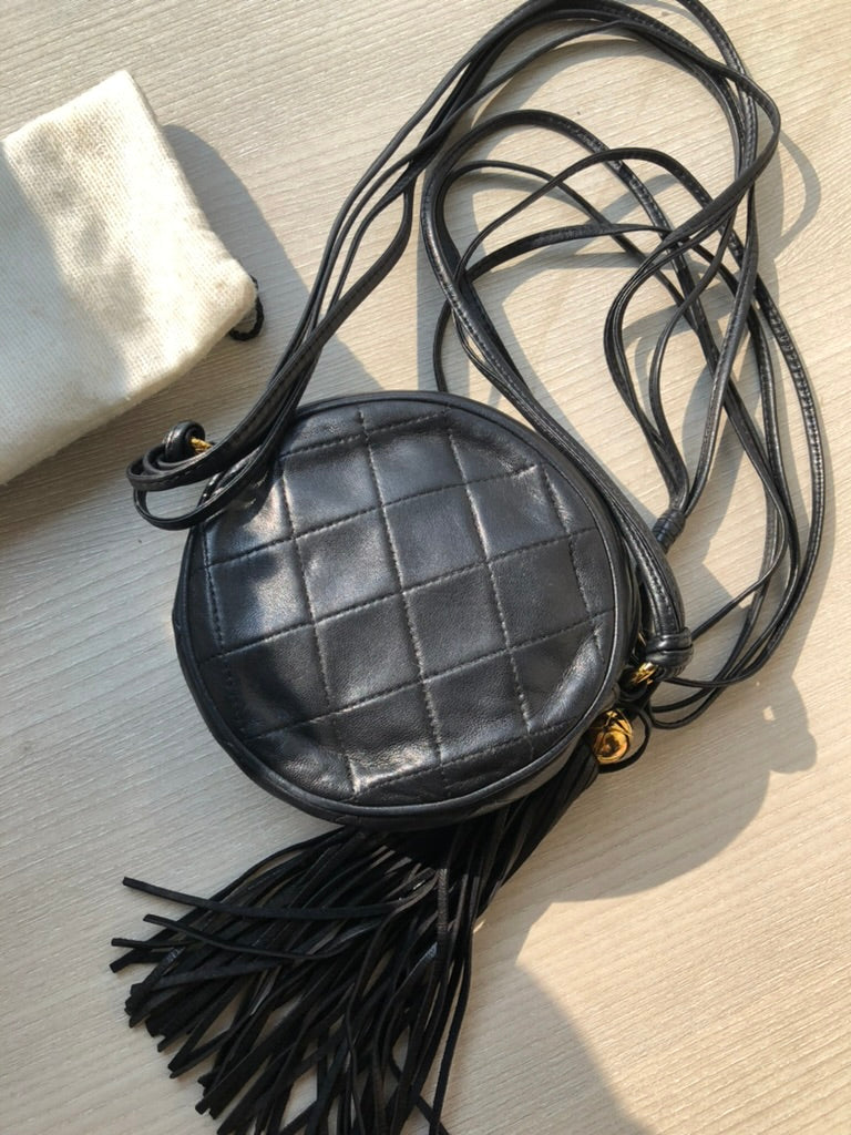 Chanel quilted round fringe crossbody