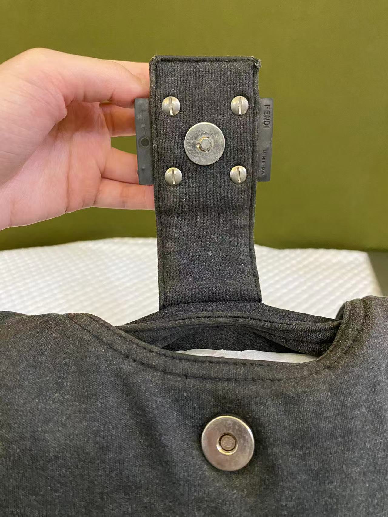 Fendi Dark Grey Cotton Baguette
