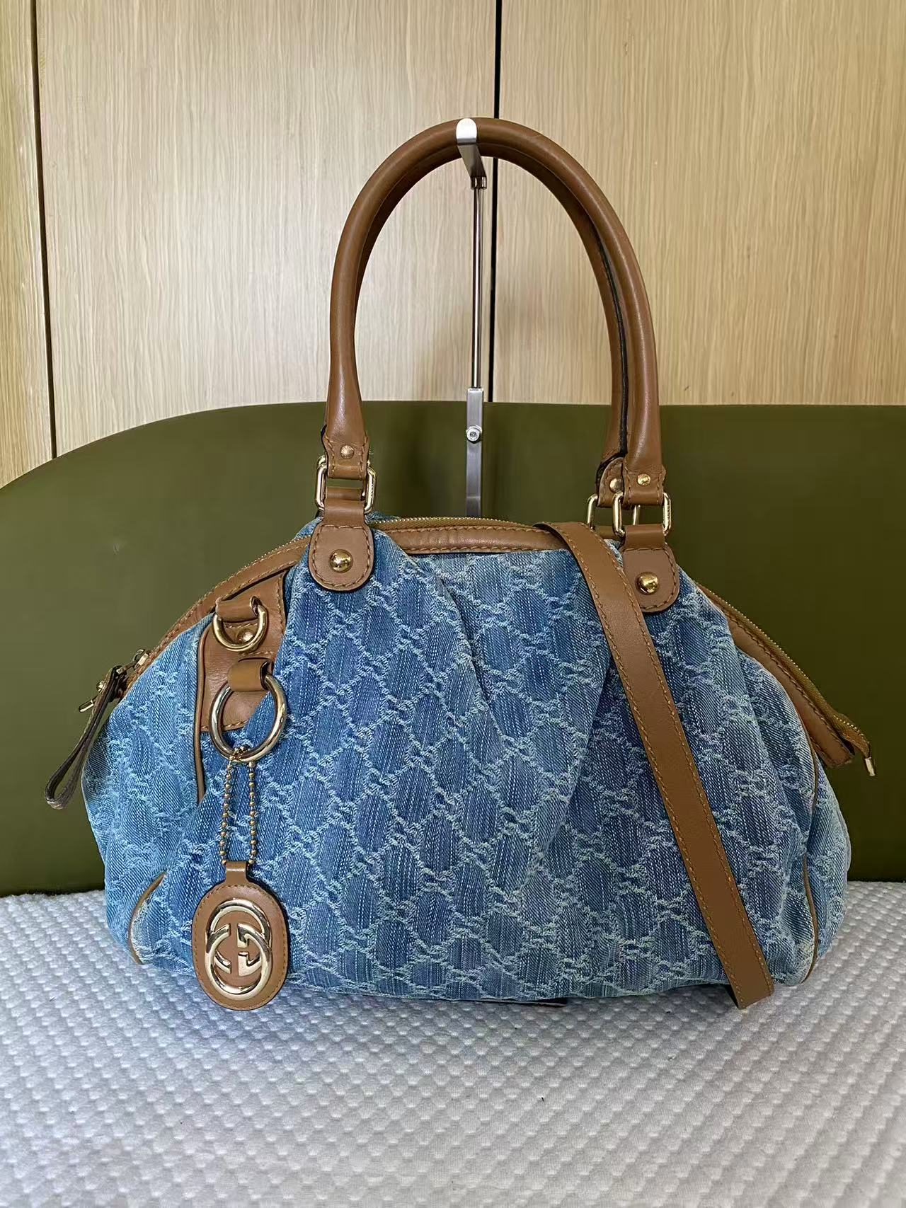 Gucci Denim GG Monogram Sukey Shoulder Tote Bag