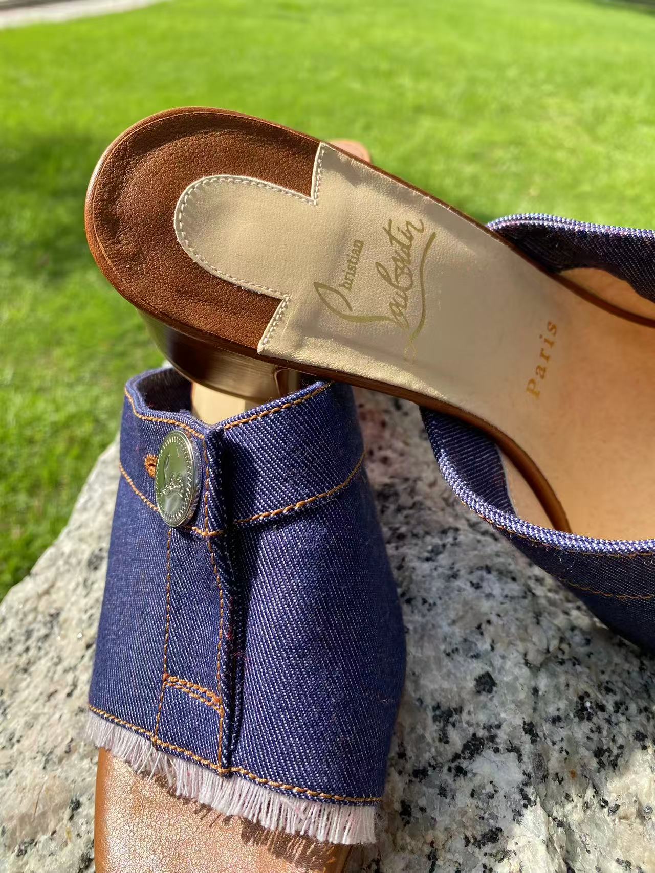 Christian Louboutin Dechiragogo 55 Denim Brown Leather