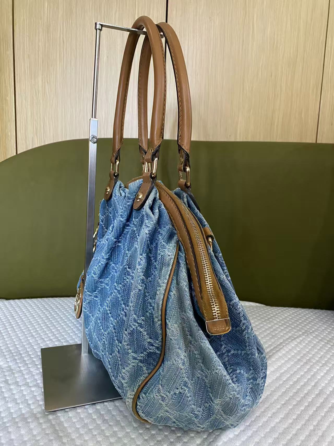 Gucci Denim GG Monogram Sukey Shoulder Tote Bag