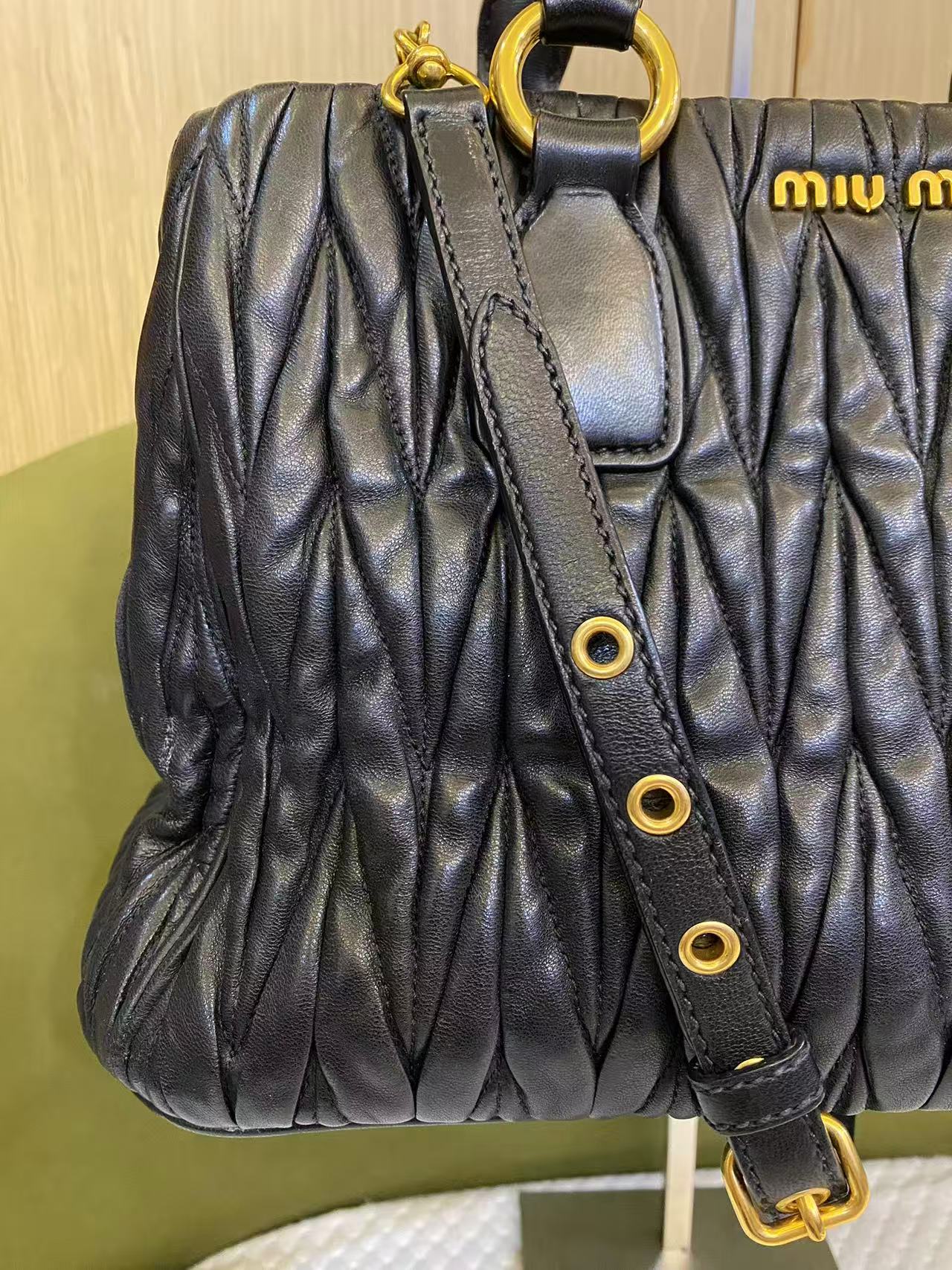 Miu Miu Matelasse Black Leather Handbag