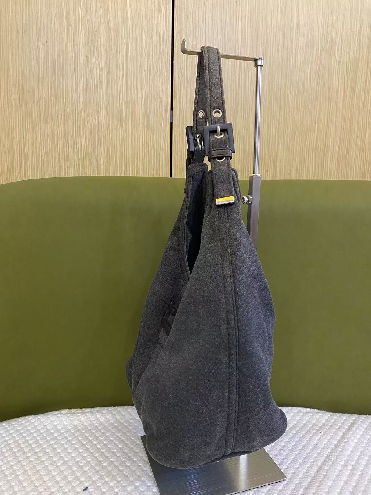Fendi Dark Grey Cotton Baguette
