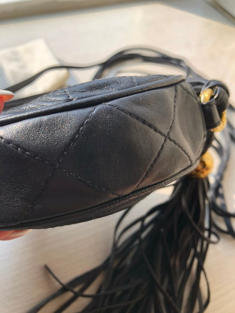 Chanel quilted round fringe crossbody