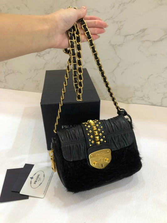 Prada fur sling bag